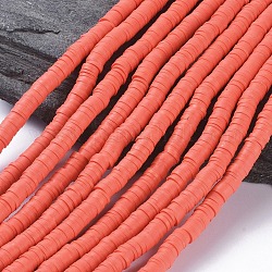 Flat Round Eco-Friendly Handmade Polymer Clay Beads, Disc Heishi Beads for Hawaiian Earring Bracelet Necklace Jewelry Making, Light Coral, 6x1mm, Hole: 2mm, about 353~378pcs/strand, 17.7 inch