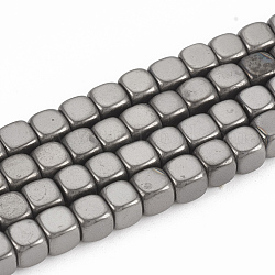 Electroplated Non-magnetic Synthetic Hematite Beads Strands, Cube, Gunmetal Plated, 4x4x4mm, Hole: 2mm, about 100pcs/strand, 15.7 inch