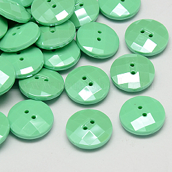 Тайвань акриловые кнопки, Блеск перлы, граненые, 2-луночное, плоско-круглые, светло-зеленый, 13x4.5 мм, отверстие : 1 мм