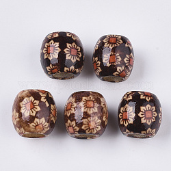 Perles de gros trous en bois naturel imprimé, baril, sans plomb, brun coco, 16x14.5~16.5mm, Trou: 7.5mm