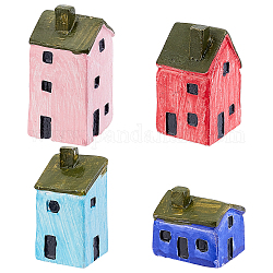 Conjunto de decoraciones de casa pequeña de resina, modelo de casa micropaisaje, color mezclado, 18.5~24x19~26x24~45.5mm, 4 PC / sistema