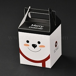 クリスマステーマ紙折りギフトボックス  ハンドル付き  プレゼント用キャンディークッキーラッピング  クマの柄  8.5x8.5x14.5cm