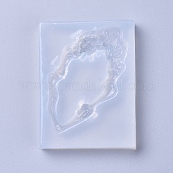 Pendant Food Grade Silicone Molds, Resin Casting Molds, For UV Resin, Epoxy Resin Jewelry Making, teardrop, with Flower, White, 62x47x11mm, Hole: 1.5mm, Inner Diameter: 61x34mm