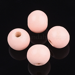 Perles de bois naturel peintes, ronde, rose, 10x8.5~9mm, Trou: 2~3mm