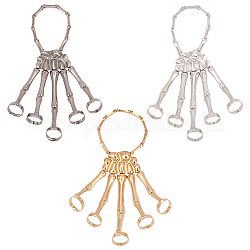 Anattasoul 3 pièces 3 couleurs alliage squelette pleine main anneau bracelets ensemble, bracelet chaîne en os gothique avec 5 anneaux réglables pour femme, couleur mixte, 6-1/8 pouce (15.6 cm), 1 pc / couleur