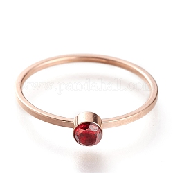 304 anelli in acciaio inox, con strass, rotondo e piatto, oro roso, siam, misura degli stati uniti 7~7 3/4 (17.3~17.9mm)