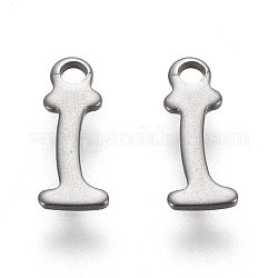 304 Stainless Steel Charms, Laser Cut, Letter, Stainless Steel Color, Letter.I,  11x4.5x0.7mm, Hole: 1.5mm