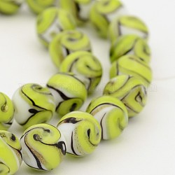 Handmade Gold Sand Lampwork Round Beads Strands, Yellow, 10mm, Hole: 1mm, about 40pcs/strand, 15.3inch
