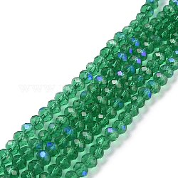 Electroplate Glass Beads Strands, Half Rainbow Plated, Faceted, Rondelle, Dark Cyan, 3x2mm, Hole: 0.8mm, about 150~155pcs/strand, 15~16 inch(38~40cm)