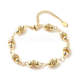Bracelet à maillons en perles d'hématite synthétique, bracelet en laiton avec strass en cristal pour femme, or, 7-3/8 pouce (18.7 cm)