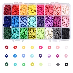5616pcs, 24 Colors Flat Round Eco-Friendly Handmade Polymer Clay Beads, Disc Heishi Beads for Hawaiian Earring Bracelet Necklace Jewelry Making, Mixed Color, 6x1mm, Hole: 2mm, about 234pcs/color