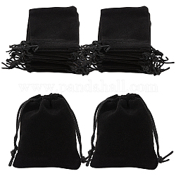Beebeecraft 25 шт. прямоугольные бархатные мешочки на шнурке, мешки для подарков на рождество, чёрные, 9x7 см