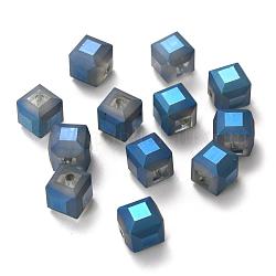 Cuentas de cubo de cristal esmerilado, facetados, azul marino, 11x11x11mm, agujero: 1 mm