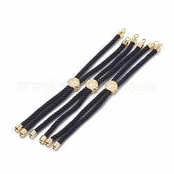 Nylon Twisted Cord Armband machen, Slider Armband machen, mit Messing-Zubehör, golden, Schwarz, 8.7 Zoll ~ 9.3 Zoll (22.2 cm ~ 23.8 cm), 3 mm, Bohrung: 1.5 mm