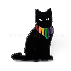 虹色のプライドフラッグアニマルエナメルピン  ブローチ  バックパックの服のための電気泳動の黒い合金のブローチ  猫の模様  30x23x2mm  ピン：1.2mm