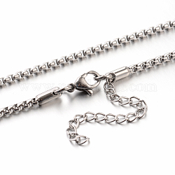 304 Stainless Steel Box Chain Necklaces, Stainless Steel Color, 23.6 inch(59.9cm),2.5mm