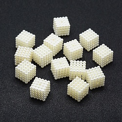 ABS Plastic Imitation Pearl Beads, Cube, Beige, 14x14x14mm, Hole: 1mm, about 310pcs/500g