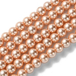 Hebras redondas de perlas de vidrio teñido ecológico, Grado A, cordón de algodón rosca, naranja oscuro, 6mm, agujero: 0.7~1.1 mm, aproximamente 72 pcs / cadena, 15 pulgada