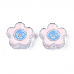 Perles en acrylique transparente, avec l'émail, fleur avec le visage souriant, rose, 25.5x26.5x9.5mm, Trou: 3mm