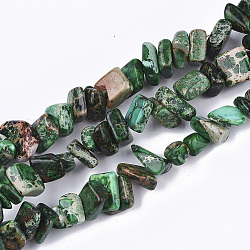 Natural Imperial Jasper Beads Strands, Dyed, Chips, Green, 4~18x4~15x1~10mm, Hole: 1mm, about 88~100pcs/strand, 15.3 inch~15.7 inch