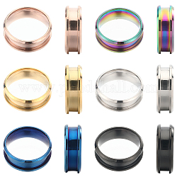 Sunnyclue 12 piezas 6 colores 304 ajustes de anillo de dedo ranurado de acero inoxidable, núcleo de anillo en blanco, para hacer joyas con anillos, color mezclado, nosotros tamaño 9 (18.9 mm), 2 piezas / color