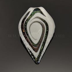 1Box Handmade Dichroic Glass Big Drop Pendants, with Random Color Cardboard Ribbon Bowknot Gift Box, White, 62x39x17mm, Hole: 10mm, Box: 70x51x21mm