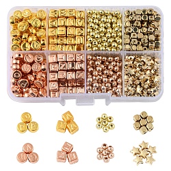 Kit de búsqueda de joyería de cuentas de diy, Incluye cuentas de plástico redondas planas, cubos y estrellas., Perlas de espaciador de hierro, cuentas redondas de plástico abs, oro y oro rosa, 847 unidades / caja