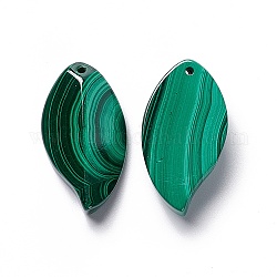 Ciondoli gemstone, malachite naturale, grado a, foglia, verde, 28x15x6mm, Foro: 0.8 mm