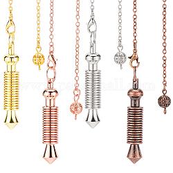 HOBBIESAY 4Pcs 4 Colors Brass Coil Dowsing Pendulums, Spiral Pendulum, with Lobster Claw Clasps, Pointed Cone, Cadmium Free & Lead Free, Mixed Color, 242mm, 1pc/color