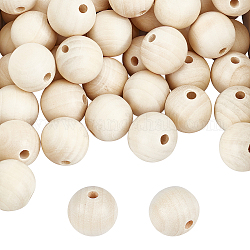 Perles en bois naturel pandahall, 80 pièces 25mm (1 pouces) rondes en bois non finies boule espaceur perles en vrac pour macramé guirlande ferme décor bracelet collier bijoux bricolage artisanat fabrication