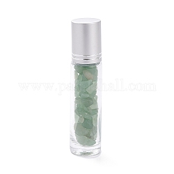 Bouteilles en verre de boule de rouleau, bouteille rechargeable d'huile essentielle, avec des perles de puce aventurine verte, pour les soins personnels, 85x20mm, perles: 3x11~3x7 mm, capacité: 10 ml