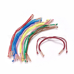 Fabrication de bracelets de perles tressées en nylon, avec des perles en laiton, Plaqué longue durée, Véritable plaqué or rose, couleur mixte, 10-1/4 pouce ~ 11-5/8 pouces (26~29.6 cm)