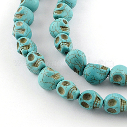 Gemstone Beads Strands, Synthetical Turquoise, Skull, for Halloween, Light Sea Green, 10x8x7.5mm, Hole: 1.5mm, about 35pcs/strand
