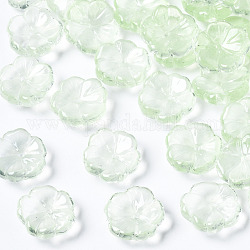 Perlas de vidrio de imitación jade pintadas con spray transparente, flor, verde claro, 15x15x6mm, agujero: 1.2 mm