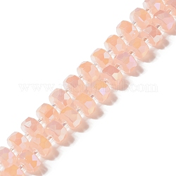 Fili di perle di giada imitazione vetro, ab colore placcato, sfaccettato, rotondo e piatto, salmone chiaro, 8x5mm, Foro: 1.2 mm, circa 80pcs/filo, 21.65 pollice (55 cm)