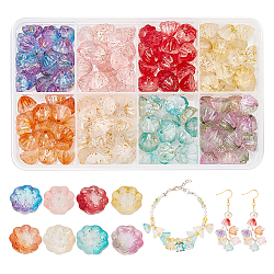 PandaHall Elite 160Pcs 8 Colors Two Tone Transparent Spray Painted Glass Beads, with Golden Foil, Seedpod of the Lotus, Mixed Color, 11x6mm, Hole: 1.4mm, 20Pcs/color