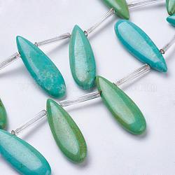 Brins de perles de magnésite naturelle, perles percées, teinte, larme, jaune vert, 31x10x4.5~5mm, Trou: 1mm, Environ 5 pcs/chapelet, 3.9 pouce