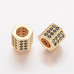 Messing Mikro ebnen Zirkonia European Beads, Großloch perlen, Hexagon, golden, 7.5x8 mm, Bohrung: 4.5 mm
