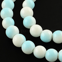 Chapelets de perles en verre peint au four bicolores, ronde, lumière bleu ciel, 8mm, Trou: 1.3~1.6mm, Environ 104 pcs/chapelet, 32.7 pouce