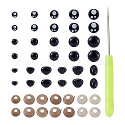 Craft Plastic Doll Eyes & Noses, Iron Bead Needles, with Plastic Handle, Black, 8mm, 60pairs
