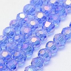 FilI di perline in vetro placcato, ab colore, sfaccettato (32 sfaccettatura), tondo, blu fiordaliso, 8mm, Foro: 1 mm, circa 70~72pcs/filo, 22.6 pollice