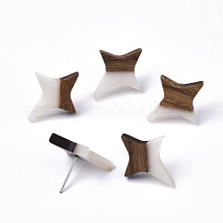 Aretes de resina y madera de nogal, con 304 perno de acero inoxidable, estrella, blanco cremoso, 21x17~18mm, pin: 0.7 mm