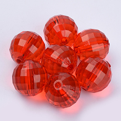 Perline acrilico trasparente, sfaccettato, tondo, rosso, 20x19.5mm, Foro: 2.9 mm, circa 105pcs/500g