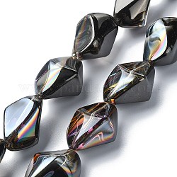 Brins de perles de verre transparentes à moitié plaquées par galvanoplastie, pépites, plaqué gris anthracite, 22x12.5x15mm, Trou: 1.4mm, Environ 30 pcs/chapelet, 25.20'' (64 cm)