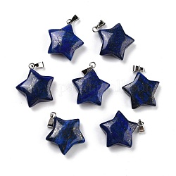 Pendentifs en lapis lazuli naturel, pendentifs, avec les accessoires en laiton de tonalité de platine, étoiles du nord, 23.5x20.5x7.5mm
