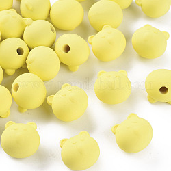 Acryl-Perlen, gummierten Stil, Hälfte gebohrt, Bär, Gelb, 15.5x16x15 mm, Bohrung: 3.5 mm