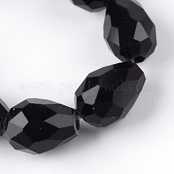 Chapelets de perles en verre transparent, larme à facettes, noir, 8x6mm, Trou: 1mm, Environ 65 pcs/chapelet, 17.99 pouce (45.7 cm)