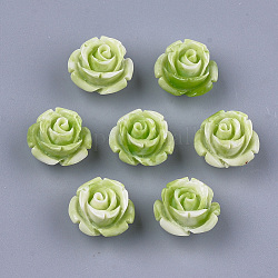 Synthetic Coral Beads, Dyed, Flower, Yellow Green, 12~13x12~13x8~9mm, Hole: 1.2mm