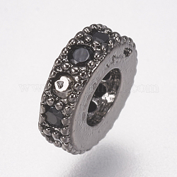 Entretoises de perles en laiton avec zircone cubique de micro pave, plat rond, noir, gunmetal, 6x2mm, Trou: 2.5mm