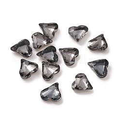 Cabochon in vetro strass, dorso appuntito e retro placcato argento, cuore, diamante nero, 8x8x3mm